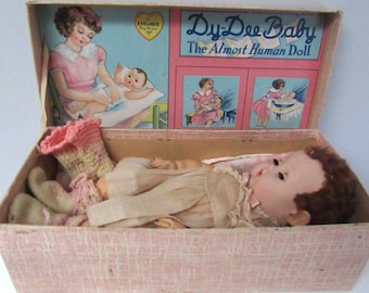 Vintage Effanbee Dy Dee Baby Doll In Orig box W/Acquired Rubber Ears 11" Circa 1940's