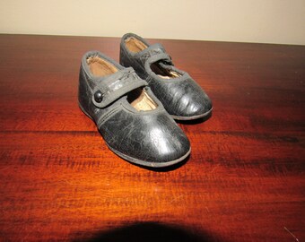 Antiquariato Nero Pelle Bambola Scarpe Taglia 5"