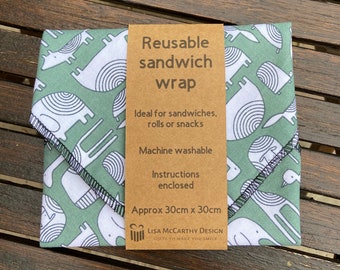 Reusable sandwich wrap - lunch bag - washable - no waste