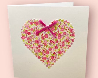 Greeting card with fabric heart