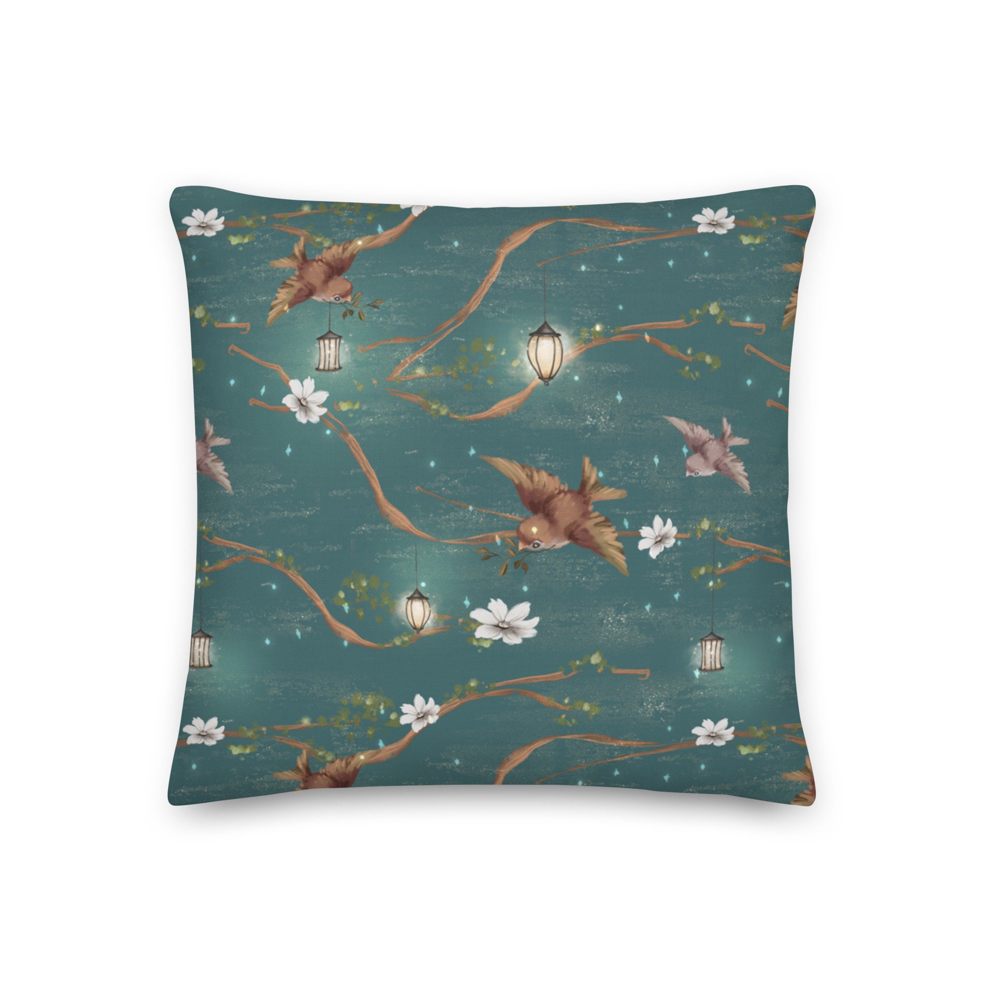 Coussin Carré Oiseau, 45 X cm ou 55 X cm, Vert Émeraude