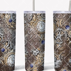 Steampunk Tumbler Wrap, Gears Tumbler Design,  20oz Skinny Tumbler Wrap, Tumbler Design