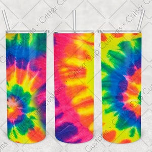 Neon Tie Dye 20oz Skinny Tumbler Wrap Design, Digital Download, PNG