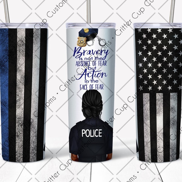 Police Tumbler Design Female African American Cop  20oz Skinny Straight & Tapered Tumbler Wrap Digital Download  Sublimation or  Waterslide