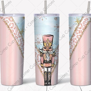 Weihnachten Nussknacker Pink Blush Leopard V-Split Design 20oz Skinny Straight Tumbler Wrap Digital Download PNG
