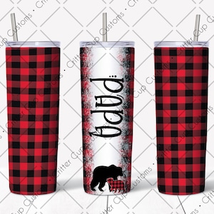 Papa Bear Buffalo Plaid Tumbler Design 20oz Skinny Sublimation Waterslide Digital Télécharger PNG