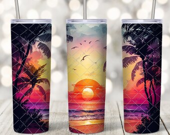 Beach Sunset Tumbler Wrap, Summer Tumbler Design, 20oz Tumbler Wrap, Sublimation Tumbler Design