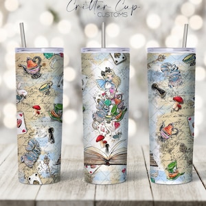 Alice in Wonderland tumbler  Yeti cup designs, Glitter tumbler