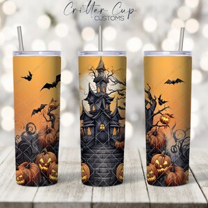 Halloween Tumbler Wrap, Spooky House Tumbler Wrap Design, Jack O Lantern 20oz Tumbler Wrap, Tumbler Wrap PNG