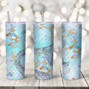 Mermaid Tumbler Design, Mermaid Sublimation PNG, 20oz Skinny Tumbler Wrap