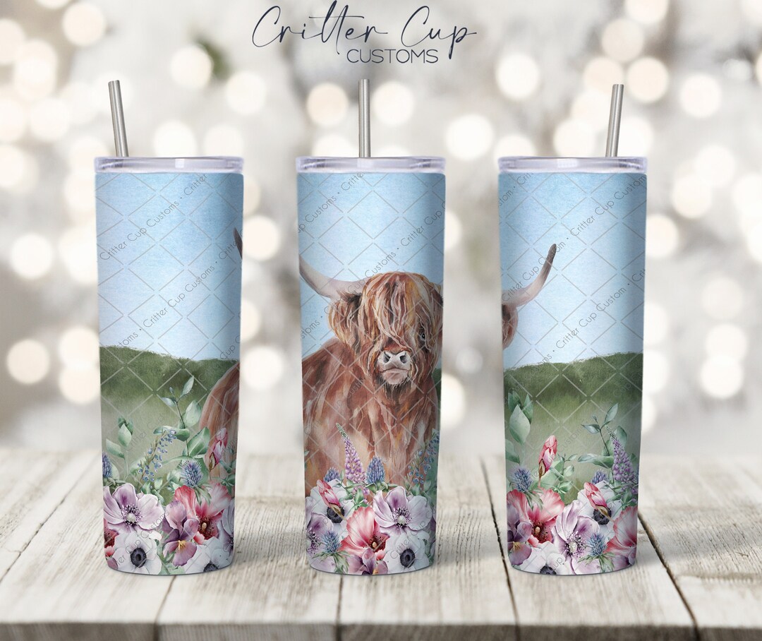 Highland Cow Scene Tumbler Wrap, Highland Cow PNG, Tumbler Wrap Design ...