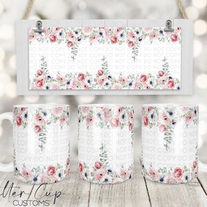 Coquelicots à l’aquarelle et roses Conception de tasse à café, emballage de tasse à café 11oz, tasse à café à sublimation png