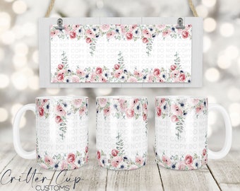 Watercolor Poppies and Roses Coffee Mug Design, 11oz Coffee Mug Wrap, Sublimation Coffee Mug png