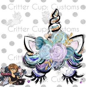 Sublimation Design Kinder Einhorn Gesicht (Lila und Teal)
