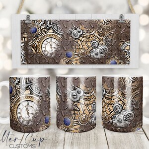 Steampunk Coffee Mug Wrap, Gears Coffee Mug Design, 11oz Coffee Mug Wrap, Sublimation Coffee Mug png