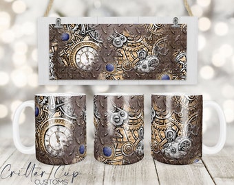 Steampunk Coffee Mug Wrap, Gears Coffee Mug Design, 11oz Coffee Mug Wrap, Sublimation Coffee Mug png