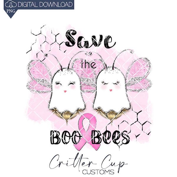 Save the Boo Bees Sublimation Design, Breast Cancer PNG, Halloween Breast Cancer Design, Sublimation Design