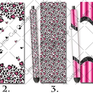 Valentine&#39;s Day Design &quot;Pink Heart Leopard&quot; Epoxy Glitter Pen Wrap Design Digital Download PNG