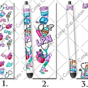LPN,Medical,  Doodle  Epoxy Glitter Pen Wrap Design Digital Download PNG