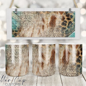 Western Cowhide Coffee Mug PNG,, 11oz  Coffee Mug Wrap,  Sublimation Coffee Mug Wrap