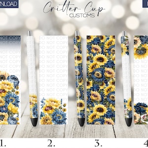 Sunflower Pen Wraps, Navy Blue Sunflower Pen Wrap, Pen Wrap png, Pen Wrap Bundle