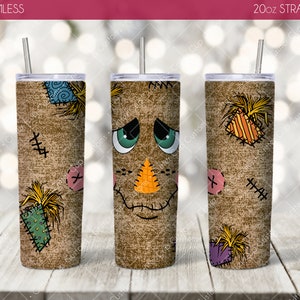 Scarecrow Tumbler Wrap, Fall Tumbler Design, Scarecrow Png, Sublimation PNG, 20oz Skinny Wrap