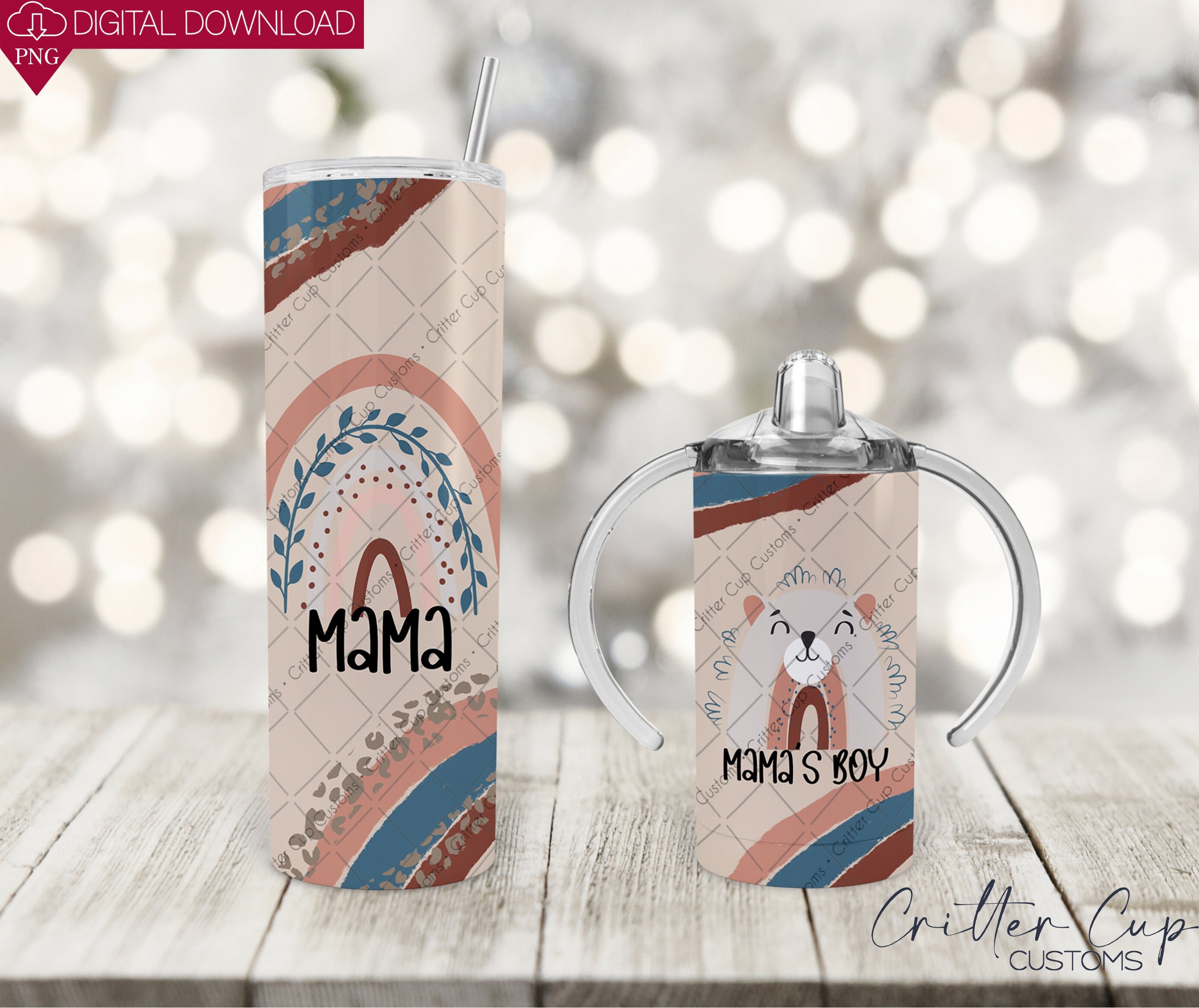 Boho Mama Bear and Mamas Boy Tumbler Wrap Set 20oz Skinny