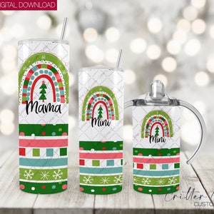 Christmas Rainbow Mama & Mini Set, 20oz Skinny, 15oz Skinny, 12oz Sippy Cup, Sublimation Tumbler Wrap