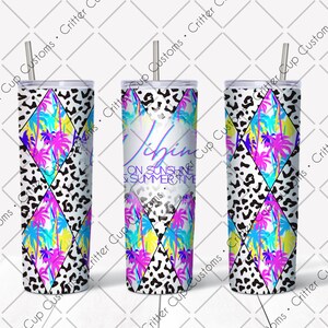Neon Palm Tree &quot;Vibin on Sunshine and Summertime&quot; Tumbler Design  20oz Straight digital download PNG