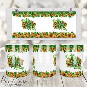 Envoltório de caneca do Dia de São Patrício, design de embrulho de caneca de café de trevo e girassol, design de caneca de café, embrulho de caneca de café de 11 onças