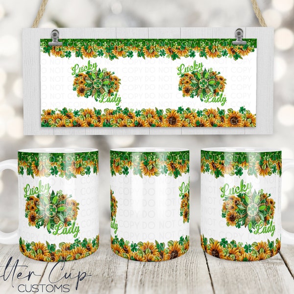Wrap de tasse de la Saint-Patrick, Shamrock et Sunflower Coffee Mug Wrap Design, Conception de tasse à café, Wrap de tasse à café de 11 oz