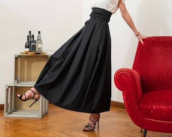 Long skirt for woman with flounces: linen skirt, high waist skirt, maxi skirt, long skirt, linen maxi skirt, 1940s, pleat skirt, rock skirt