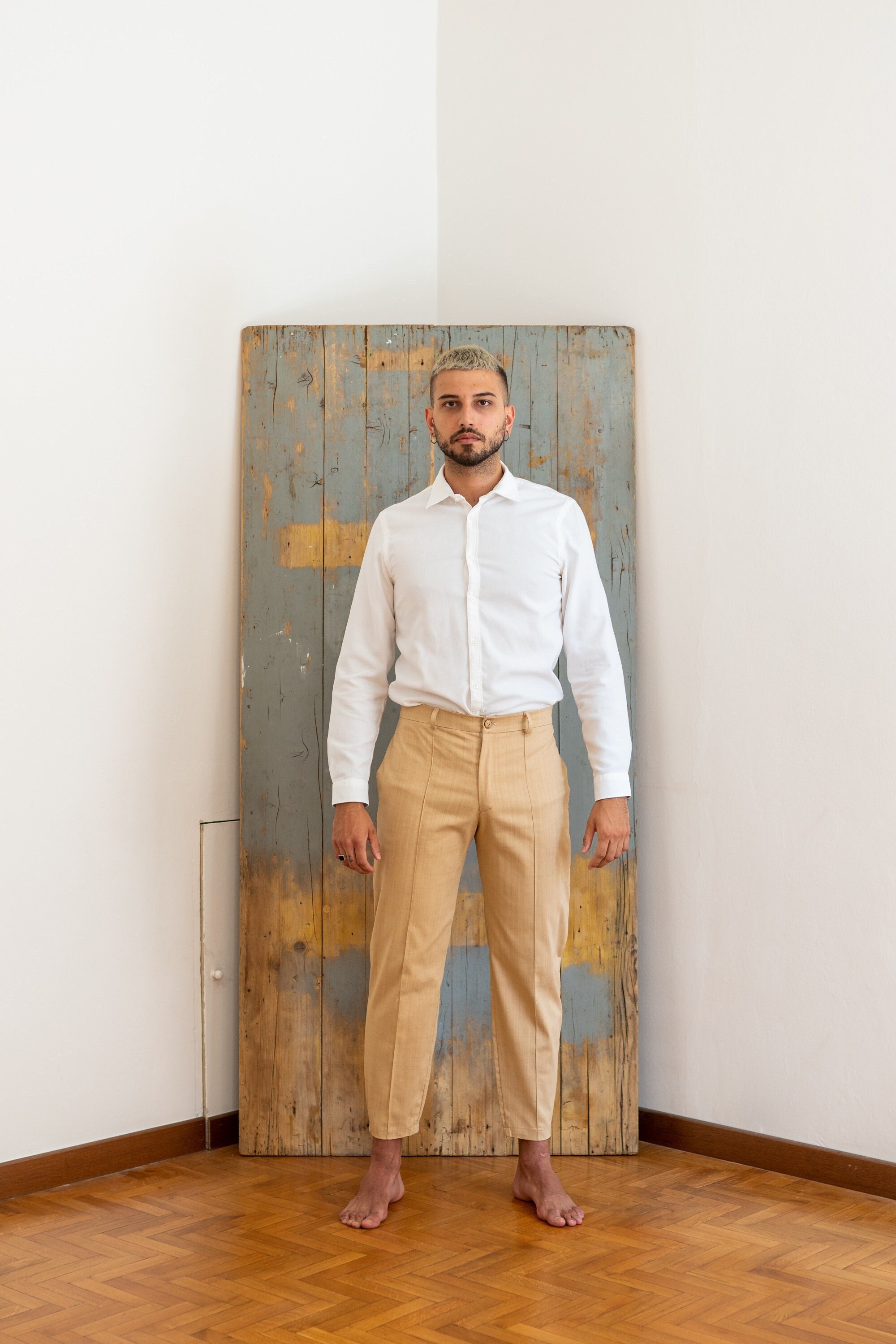 High Waist Slim Pants Men Linen Pants 