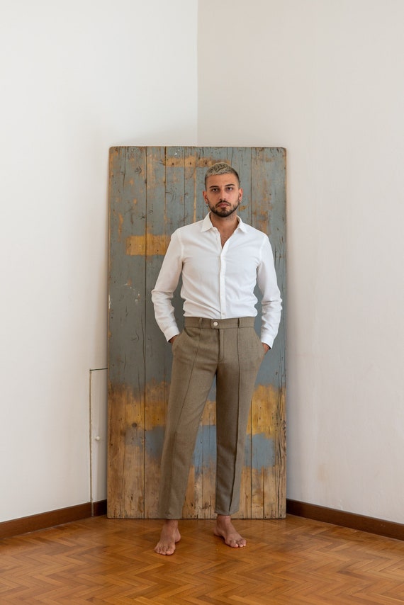 Men Pants: High Waist Slim Pants Linen 