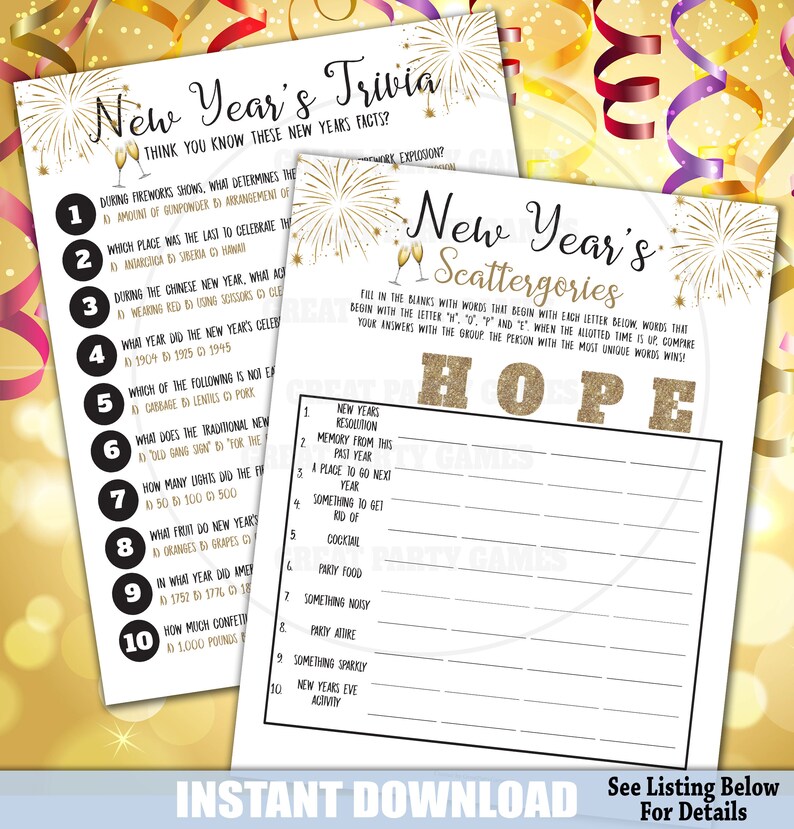 New Year's Eve Printable Games New Years Party Games New | Etsy