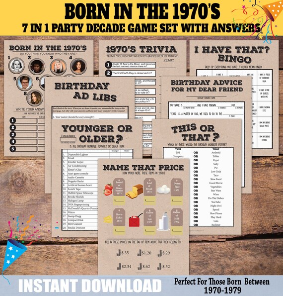 50th Birthday Party Games 1970's Party Trivia Games Born | Etsy