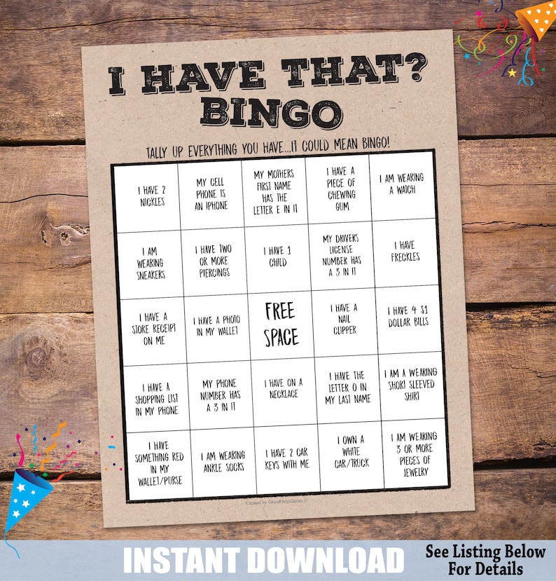 Birthday Party Games I Have That Bingo Party Game Whats on Etsy