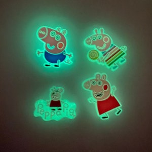 Free Shipping Glow in the dark/ 8 piece set Peppa Pig style/ Crocs compatible Charms(4 glow in the dark plus 4 Other charms random)