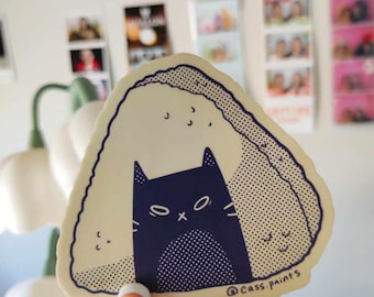 Onigiri Cat Sticker- 3 inch vinyl Japanese food inspired sticker