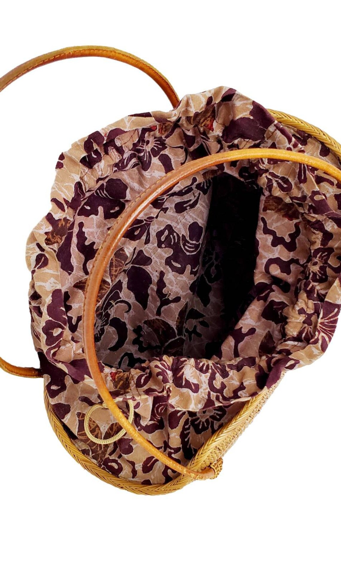 Vintage Brown Wicker Top Handle Basket Bag With Leather Etsy