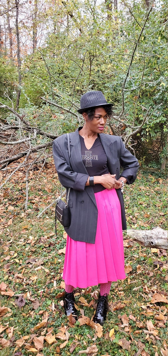 Vintage Harve Benard Wool Hot Pink Pleated Skirt