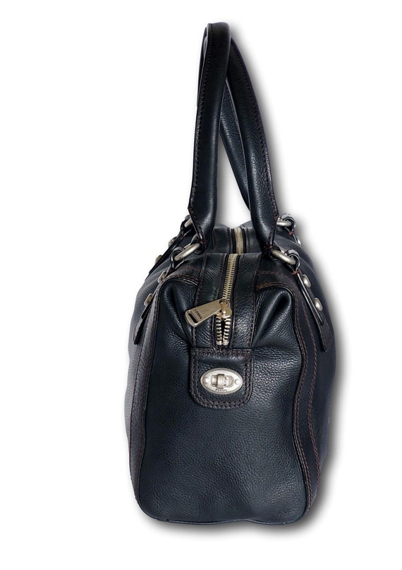 Vintage Fossil Black Leather Speedy Duffle Style … - image 3