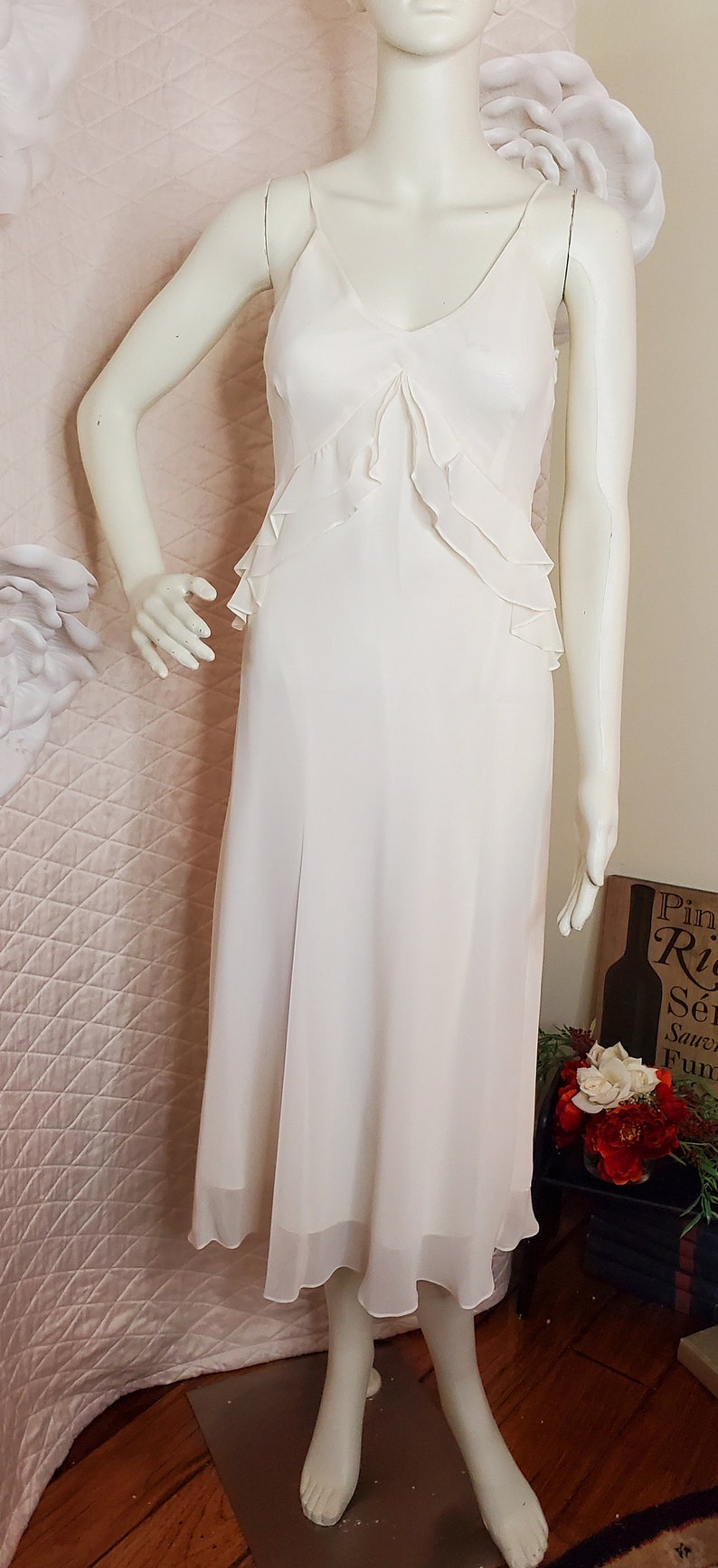 Vintage Maria Bonita Cream White Chiffon Slip On Midi dress | Etsy