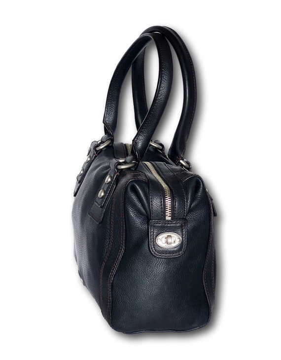 Vintage Fossil Black Leather Speedy Duffle Style … - image 2