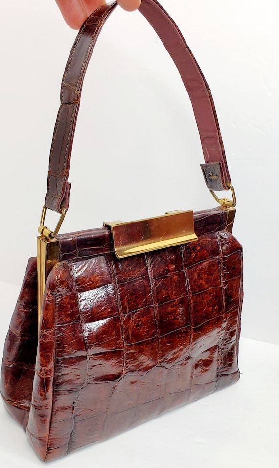 Vintage Top Handle Brown Alligator Bag