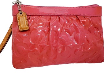 Vintage COACH Pink Patent Leather Monogram Wristlet/Clutch