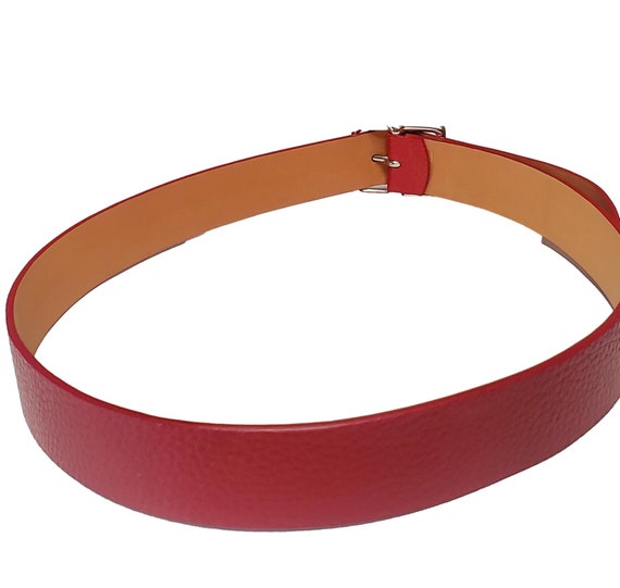 Vintage Red Leather Belt With Silvertone Buckle - image 3