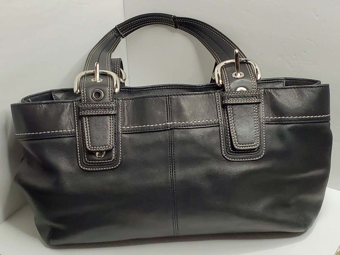 COACH Brand Vintage Soho Pleated Black Leather Shoulder Bag Etsy