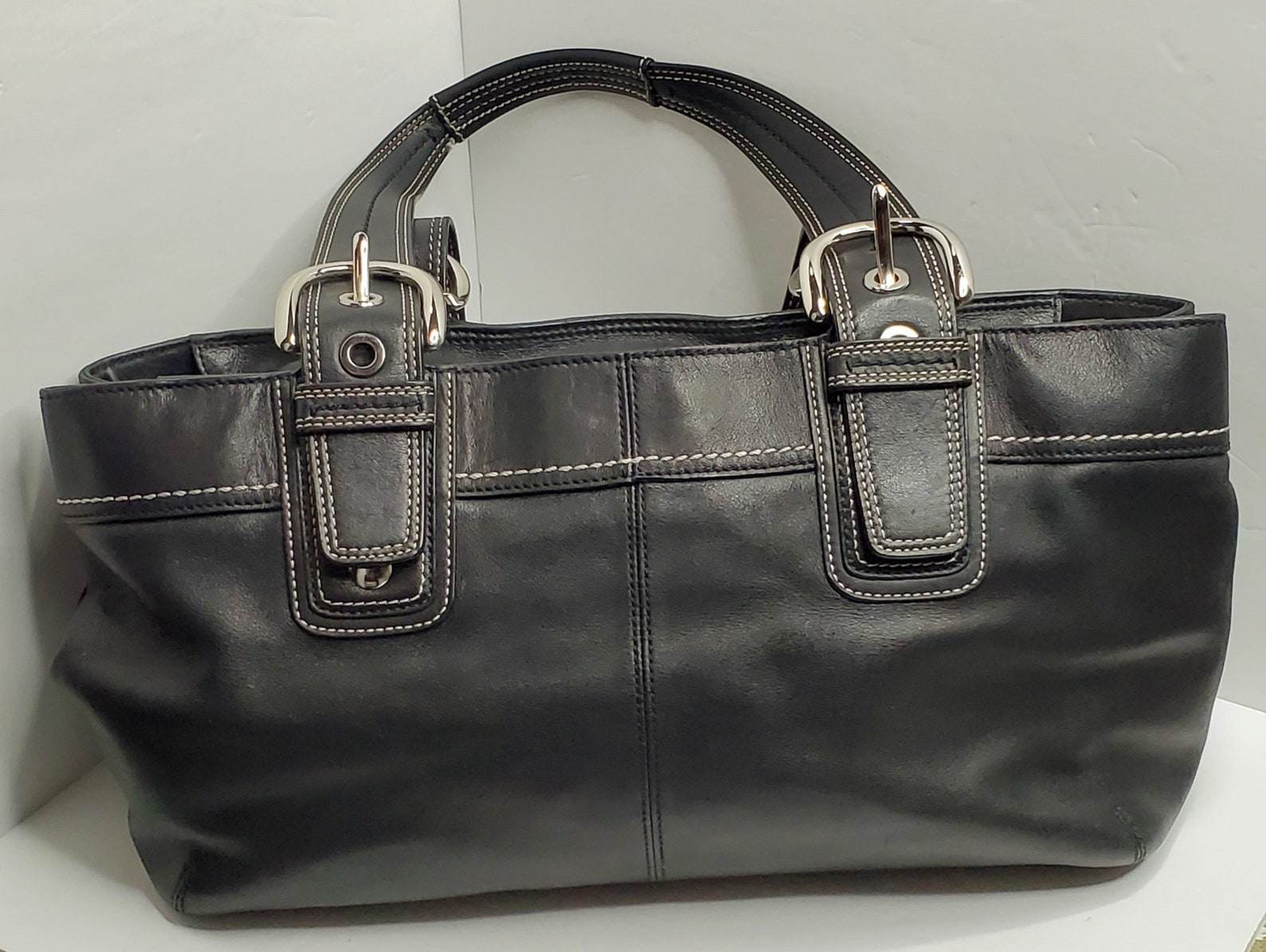 COACH Brand Vintage Soho Pleated Black Leather Shoulder Bag | Etsy