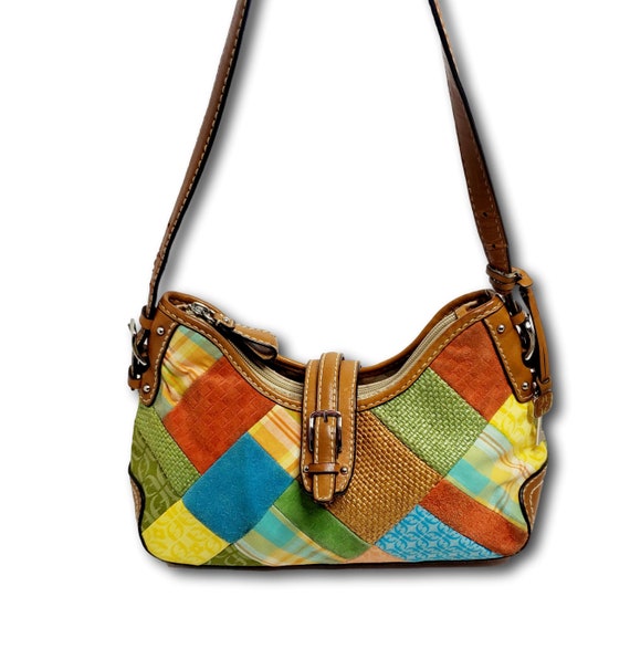 Vintage Fossil Patchwork and Leather Shoulder Bag